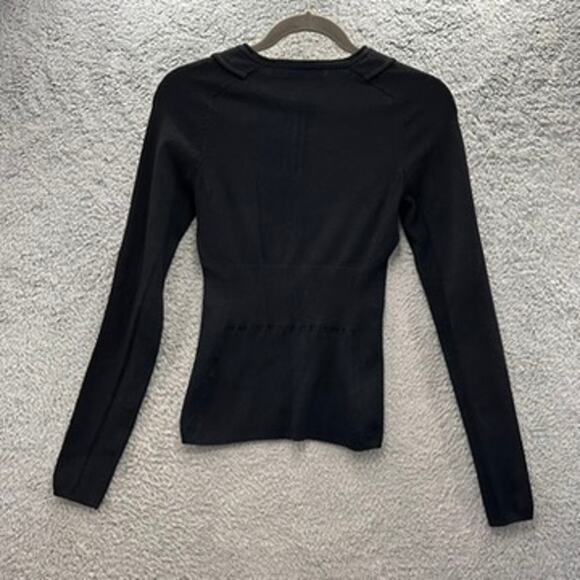 Karen Millen Size 2 Black Top Collar Long Sleeves Body Con Crop Quiet Luxury - Picture 8 of 11